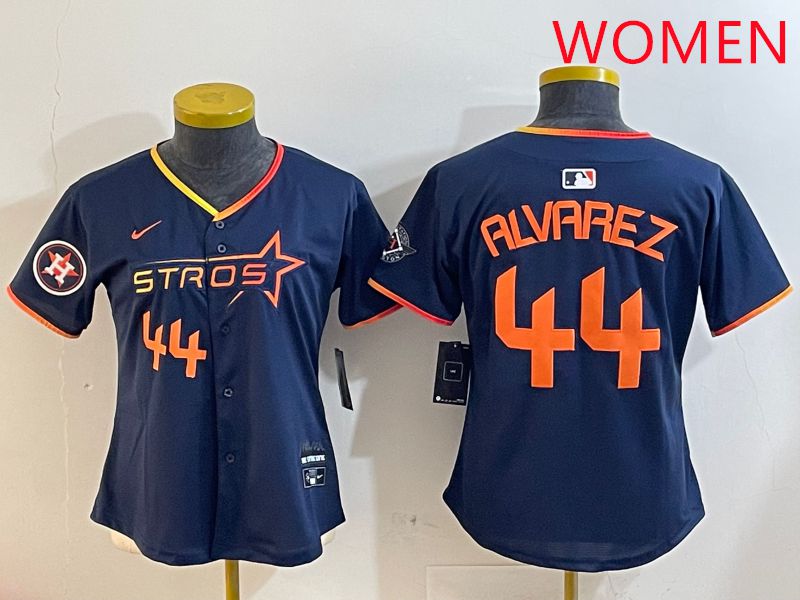 Women Houston Astros 44 Alvarez Drak Blue Three generations Joint Name 2025 Nike MLB Jersey style 4106